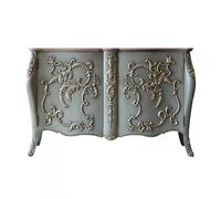 interoknack Armadietto portaoggetti con ante - Credenza vintage per soggiorno, corridoio e ingresso, mobiletto realizzato a mano in legno massello con intaglio dorato ornato | finitura verde antico
