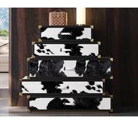 interoknack Cassettiera italiana di lusso in pelle bovina con angoli in ottone, design moderno con 5 cassetti per ingresso
