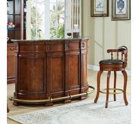 interoknack Classic Home - Set tavolo da bar con 2 sgabelli da bar, legno massello di noce, piano in marmo grigio, poggiapiedi in ottone, stile tradizionale, 170 x 60 x 100 cm