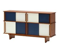 interoknack Credenza Mid-Century Danese Retro bicolore - Armadio moderno blu e bianco, in legno massello Credenza vintage con ante scorrevoli, design per sala da pranzo buffet