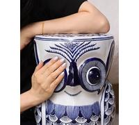interoknack Sgabello da giardino con gufo in porcellana blu e bianca, sgabello tradizionale asiatico multiuso in ceramica, tavolino decorativo per soggiorno e ingresso,