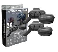 INTERPHONE AERIAL Doppio, Interfono bici per la comunicazione fra 2 ciclisti fino a 300mt, Interfono casco bicicletta con Bluetooth per GPS, musica e chiamate, Impermeabile e con filtro anti-vento