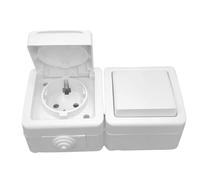 Interruttore 10A 250V + Base Schuko 16A 250V di superficie esterna IP54 Bianco Ideale per installazioni in ambienti umidi.