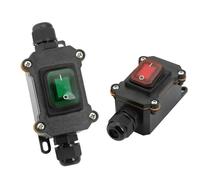 Interruttore a bilanciere marino impermeabile con cavo di alimentazione in linea LED IP65 Scatola di giunzione esterna Interruttore elettrico 12V 24V 220V 16A 30A(Single green 12-24V,5 PCS)