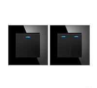 Interruttore a bilanciere standard 86, 82 x 82 x 35 mm, pulsante pannello in vetro temperato nero, controllo on/off unipolare, design leggero da parete, per casa, ufficio, hotel, uso interno (B)