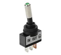 Interruttore a leva tipo Racing, in alluminio con spia a Led 12/24V Verde 20A