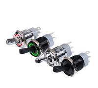 Interruttore a levetta in metallo da 16 mm, impermeabile, con luce LED, autobloccante, 2 posizioni, interruttore on/off, 1NO1NC, 15 A, 12 V, 220 V, 3 pin/5 pin(With White LED,16MM_BLACK SHELL_220V)