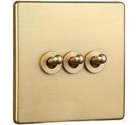 Interruttore a levetta vintage in ottone con funzione di bloccaggio automatico, pannello ignifugo in PC, contatti in rame rosso e bronzo fosforoso per un uso elettrico affidabile (3 gang)