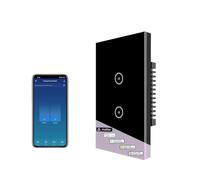 Interruttore a Parete Matter con Pannello in Vetro, Interruttore Touch Screen Bianco, Telecomando Wireless, Funzione di Temporizzazione, Compatibile con HomeKit, Alexa (2 gang, Nero)