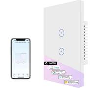 Interruttore a Parete Matter con Pannello in Vetro, Interruttore Touch Screen Bianco, Telecomando Wireless, Funzione di Temporizzazione, Compatibile con HomeKit, Alexa (2 gang, Bianco)