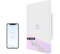 Interruttore a Parete Matter con Pannello in Vetro, Interruttore Touch Screen Bianco, Telecomando Wireless, Funzione di Temporizzazione, Compatibile con HomeKit, Alexa (1 gang, Bianco)
