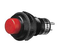 Interruttore a pulsante ⌀13mm, funzione ON-OFF, tasto rosso, unipolare, 2 posizioni, rotondo, tondo, foro 10mm, fissaggio a vite, da pannello, portata 12V 220V 230V 1A, contatti a saldare, click