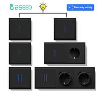 Interruttore a pulsante BSEED 1/2Gang 2Way con presa a muro Porta USB tipo C Interruttore della luce da parete con indicatore LED Cornice in plastica di colore nero