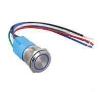 Interruttore a pulsante compatto in acciaio inox da 22 mm con funzione autobloccante e luce LED per un facile utilizzo (blu)