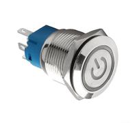 Interruttore a pulsante in metallo autoresettante, 19 mm, con LED per 12 applicazioni da 24 V, impermeabile IP66 e antivandalo (verde)