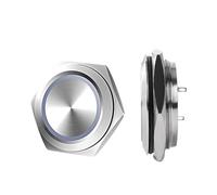 Interruttore a pulsante in metallo da 16 mm Testa alta/piatta a 2 pin Protrusione del punto impermeabile auto-ripristinante ultracorta(Round LED Black,RED_3-6V)