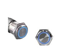Interruttore a pulsante Interruttore a pulsante in metallo impermeabile con anello LED/luce di alimentazione a scatto momentaneo(Blue circle,12MM(WITH WIRE)_SELF-RESET_3-6V)