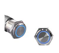 Interruttore a pulsante Interruttore a pulsante in metallo impermeabile da 15 A, 16/19/22/25 mm, luce LED, a scatto momentaneo, alimentazione motore auto(Blue-Ring Light,16MM(1NO)_SELF-RESET_220V)