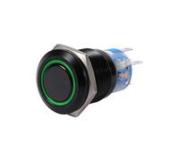 Interruttore a pulsante LED, 19 mm 12V-24V LED ON/OFF Interruttore a pulsante autobloccante nero impermeabile(Green)