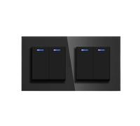 Interruttore A Pulsante Meccanico Standard UE 1/2Gang 2Way Per Luce Da Parete Cornice In Vetro 10A 250V On Off 2 Posizioni(Double 2Gang Black)