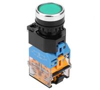 Interruttore a Pulsante Momentaneo 22mm, 220V Pulsante a Testa Piatta Verde Interruttore Momentaneo con Luce a LED, Interruttore a LED Indicatore Luminoso per Fai Te