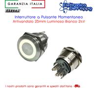 Interruttore a Pulsante Momentaneo Antivandalo 25mm Luminoso Bianco 24V