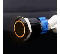 Interruttore a pulsante nero con luce LED 16/19/22 mm impermeabile illuminato metallo piatto chiusura momentanea con alimentazione 263 5 V 12 V 220 V - (cerchio giallo/tensione: 110-220 V/: 22 mm/SD