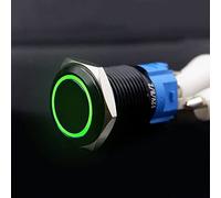 Interruttore a pulsante nero con luce LED 16/19/22 mm impermeabile illuminato metallo piatto chiusura momentanea con alimentazione 263 5V 12V 220V - (cerchio verde/tensione: 9V-24V (12V)/ : 22mm/ SD