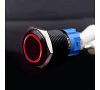 Interruttore a pulsante nero con luce LED 16/19/22 mm impermeabile illuminato metallo piatto chiusura momentanea con alimentazione 263 5V 12V 220V - (cerchio rosso/tensione: 9V-24V (12V)/ : 22mm/ SD