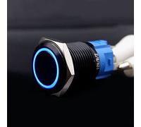 Interruttore a pulsante nero con luce LED 16/19/22 mm impermeabile illuminato metallo piatto chiusura momentanea con alimentazione 263 5V 12V 220V - (cerchio blu/vol: 82 (contattaci)/ : 19mm/ SD