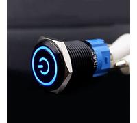 Interruttore a pulsante nero con luce LED 16/19/22 mm impermeabile illuminato metallo piatto chiusura momentanea con alimentazione 263 5V 12V 220V - (porta di alimentazione blu/vol: 9V-24V (12V