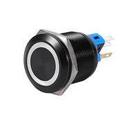 Interruttore a scatto a pulsante Interruttore autobloccante, guscio nero in metallo 12 mm Pulsante autobloccante accensione（blu）