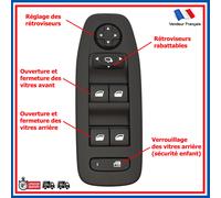 Interruttore Alzacristalli Anteriore Sinistro + Regolazione Retro per Peugeot