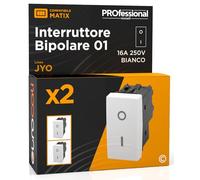 Interruttore Bipolare di Corrente 16A 250V I/O a Incasso da Muro Bianco | Compatibile con BTicino Matix Frutti Elettrici - Confezione da 2