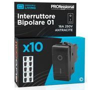 Interruttore Bipolare di Corrente 16A 250V I/O Compatibile con BTicino Living a Incasso da Muro Frutti Elettrici Colore Antracite - Confezione da 10
