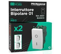 Interruttore Bipolare di Corrente 16A 250V I/O Compatibile con Vimar Plana a Incasso da Muro Frutti Elettrici Colore Bianco - Confezione da 2