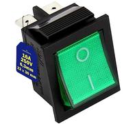Interruttore Bipolare Luminoso Verde 250V 16A 4 Faston 6,3mm 22x30mm