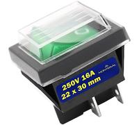 Interruttore Bipolare Luminoso Verde e Coperchio di Protezione 16A 22x30mm