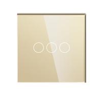 Interruttore della luce intelligente, Interruttori sensore di potenza for scale intermedi touch 1/2/3 1/2 vie nero bianco con pannello in vetro(Gold 3 Gang,1 Way)