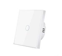 Interruttore della luce touch a 1 marcia, tipo 86 con vetro temperato, monofase, senza conduttore zero, indicatore LED rosso/blu, alloggiamento ignifugo in PC, per soggiorno, ufficio, hotel, bianco