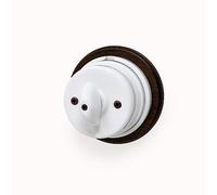 Interruttore/Deviatore in Porcellana Bianca con Comando Napoleone con Base in Legno Noce diametro 100mm, Facile Installazione - Design Vintage per Impianti Elettrici a Vista