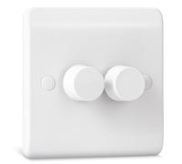Interruttore dimmer a doppia parete per lampadine LED, alogene e a incandescenza, tecnologia Trailing Edge, 2 gang, interruttore rotativo a 1 via/2 vie, 3-150 Watt, bianco