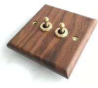 Interruttore dimmer a levetta, 1-4 Gang 2 Way Retro Lever Interruttore da Parete 86 Tipo Lampada for la Casa Pannello in Noce Nero in Legno Massiccio Nascosto con Venature del(2 Gang)