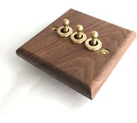 Interruttore dimmer a levetta, 1-4 Gang 2 Way Retro Lever Interruttore da Parete 86 Tipo Lampada for la Casa Pannello in Noce Nero in Legno Massiccio Nascosto con Venature del(3 Gang)