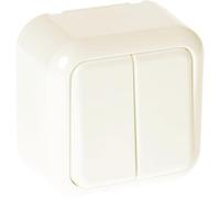 Interruttore doppio 2 tasti beige 6 x 6 x 3 cm per controllo dell'illuminazione e dispositivi elettrici.