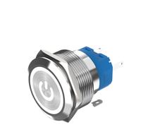 Interruttore In Metallo 30mm Acciaio Inox Impulsivo Con Bloccaggio | Pulsante di accensione placcato in nichel LED 12/24/220 V(Flat head ring power,YELLOW_MOMENTARY SELF-RESET_110V AC)