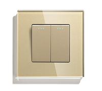 Interruttore Luce Muro 2 Gang 1 Way Pulsante Switch Standard Home Interruttore Nero Bianco Golden con pannello in vetro cristallo per la casa(Golden,2WAY_1)