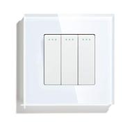 Interruttore Luce Muro 3 Gang 1 Way 2 Pulsante Switch Standard Home Interruttore Nero Bianco Golden con pannello in vetro cristallo per la casa(White,1WAY_1)