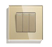 Interruttore Luce Muro 3 Gang 1 Way 2 Pulsante Switch Standard Home Interruttore Nero Bianco Golden con pannello in vetro cristallo per la casa(Golden,2WAY_1)