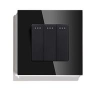 Interruttore Luce Muro 3 Gang 1 Way 2 Pulsante Switch Standard Home Interruttore Nero Bianco Golden con pannello in vetro cristallo per la casa(Black,1WAY_1)